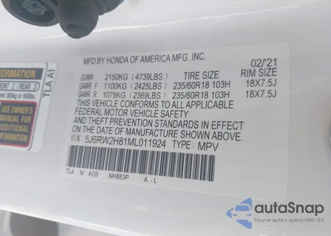 2021 Honda Cr-V Awd Ex-L from USA, damaged, VIN 5J6RW2H81ML011924